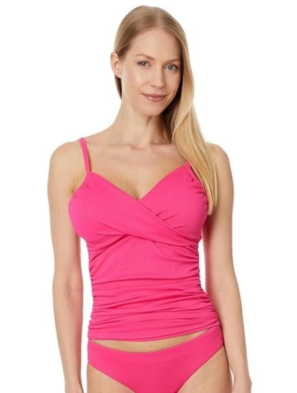 SUNSETS Women's Simone Tankini Top DD Cup Pink Begonia Sandbar Cross-Over NWT